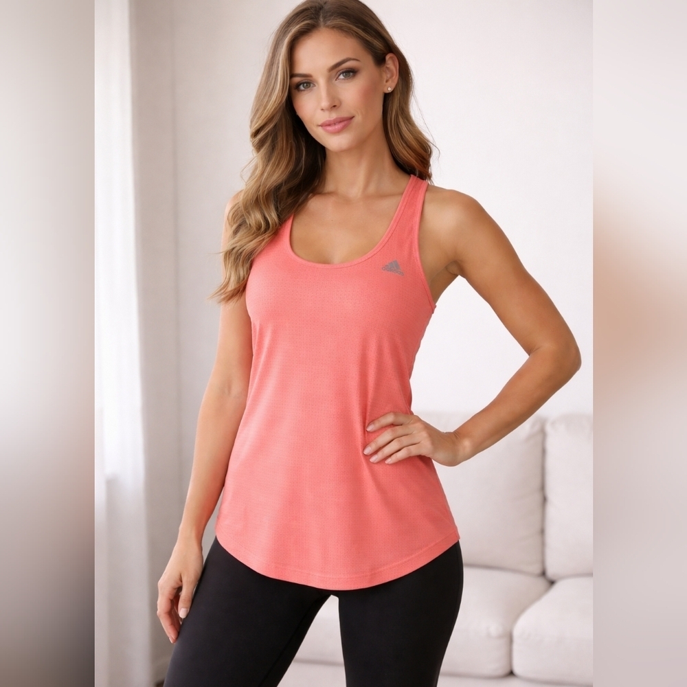 Adidas Pink Polka Dot Athletic Fitted Sleeveless Tank Top Shirt